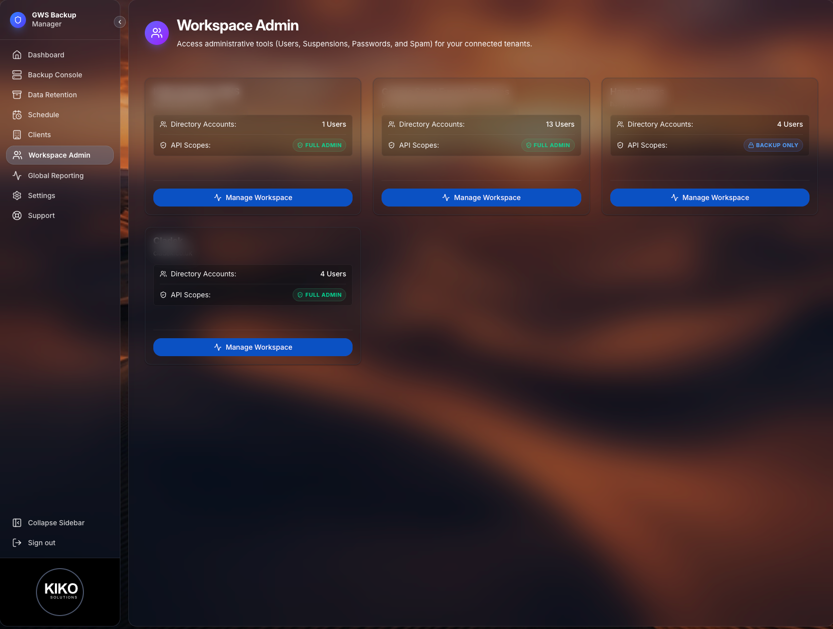 Workspace Admin screenshot